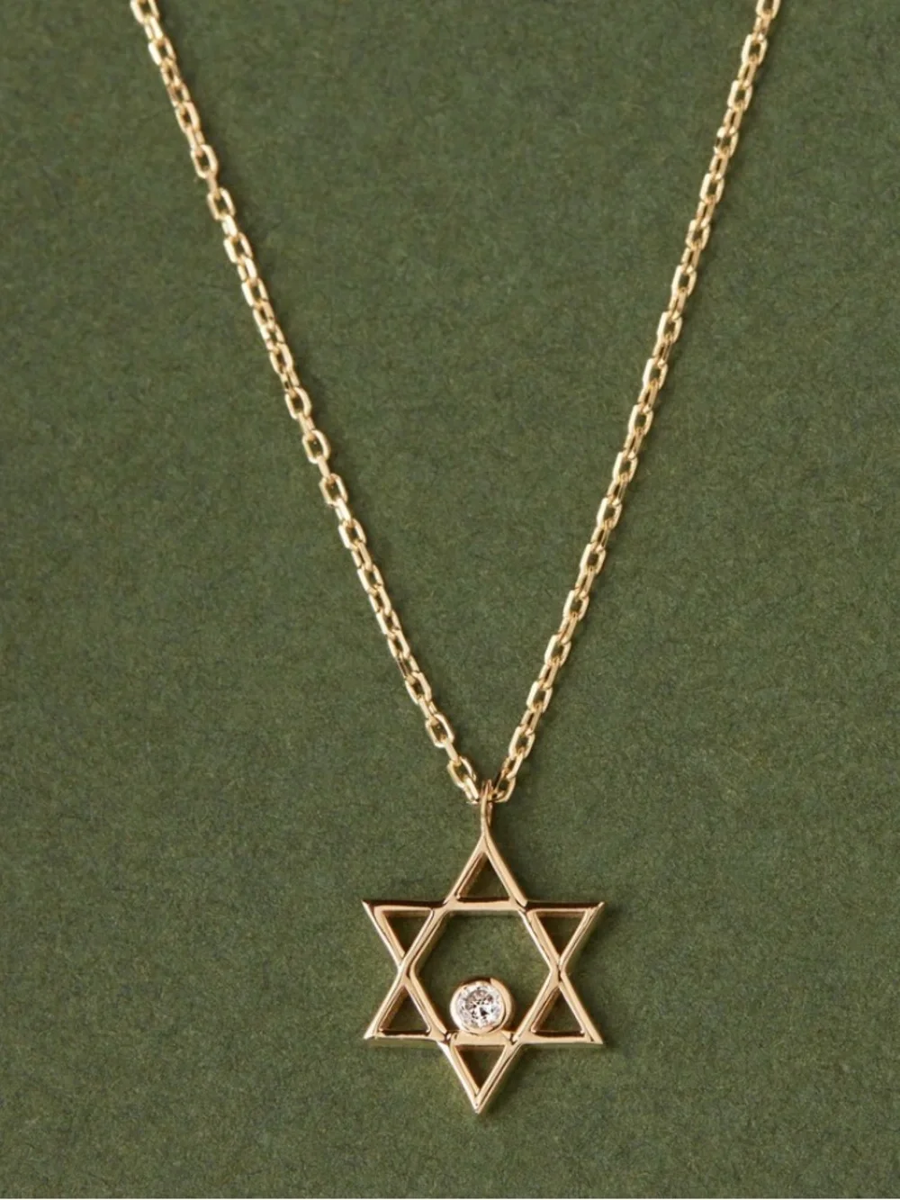 Gold Star of David Pendant Necklace with Center Stone - Women Jewelry